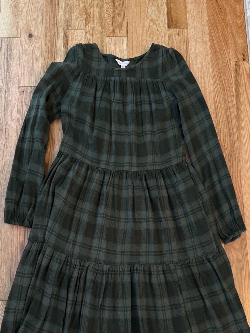 Joe Fresh x Jillian Harris Ladies Olive Plaid Tiered Long-Sleeve Dress - Picture 4 of 5